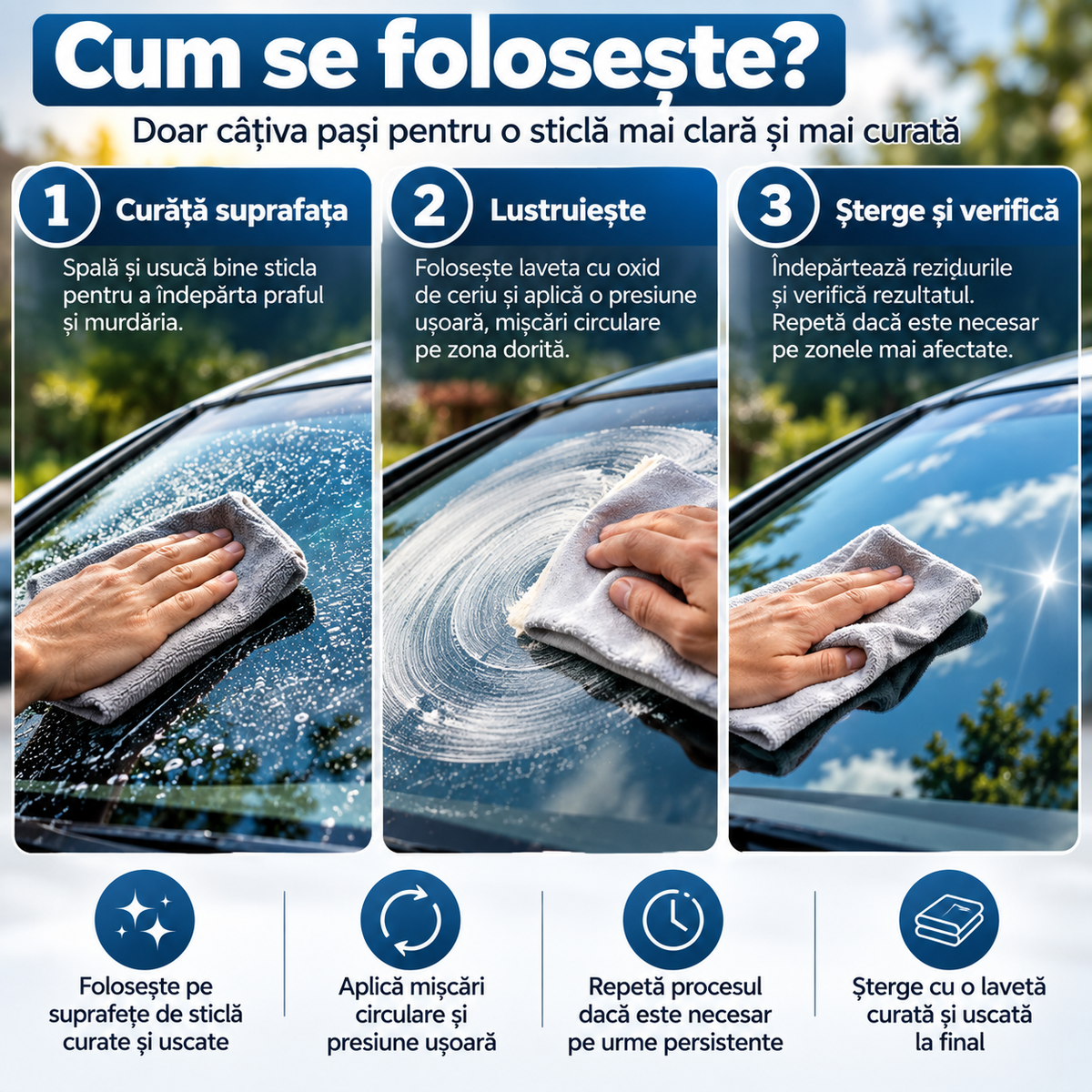 GlassPolish Pro - lavetă cu oxid de ceriu pentru parbriz