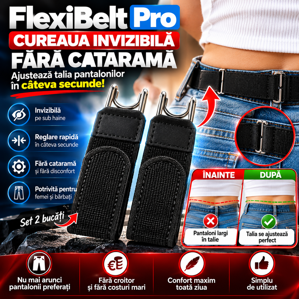 FlexiBelt Pro - Curea Invizibilă Fără Cataramă