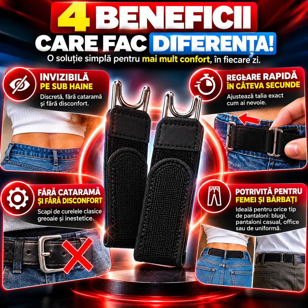 FlexiBelt Pro - Curea Invizibilă Fără Cataramă